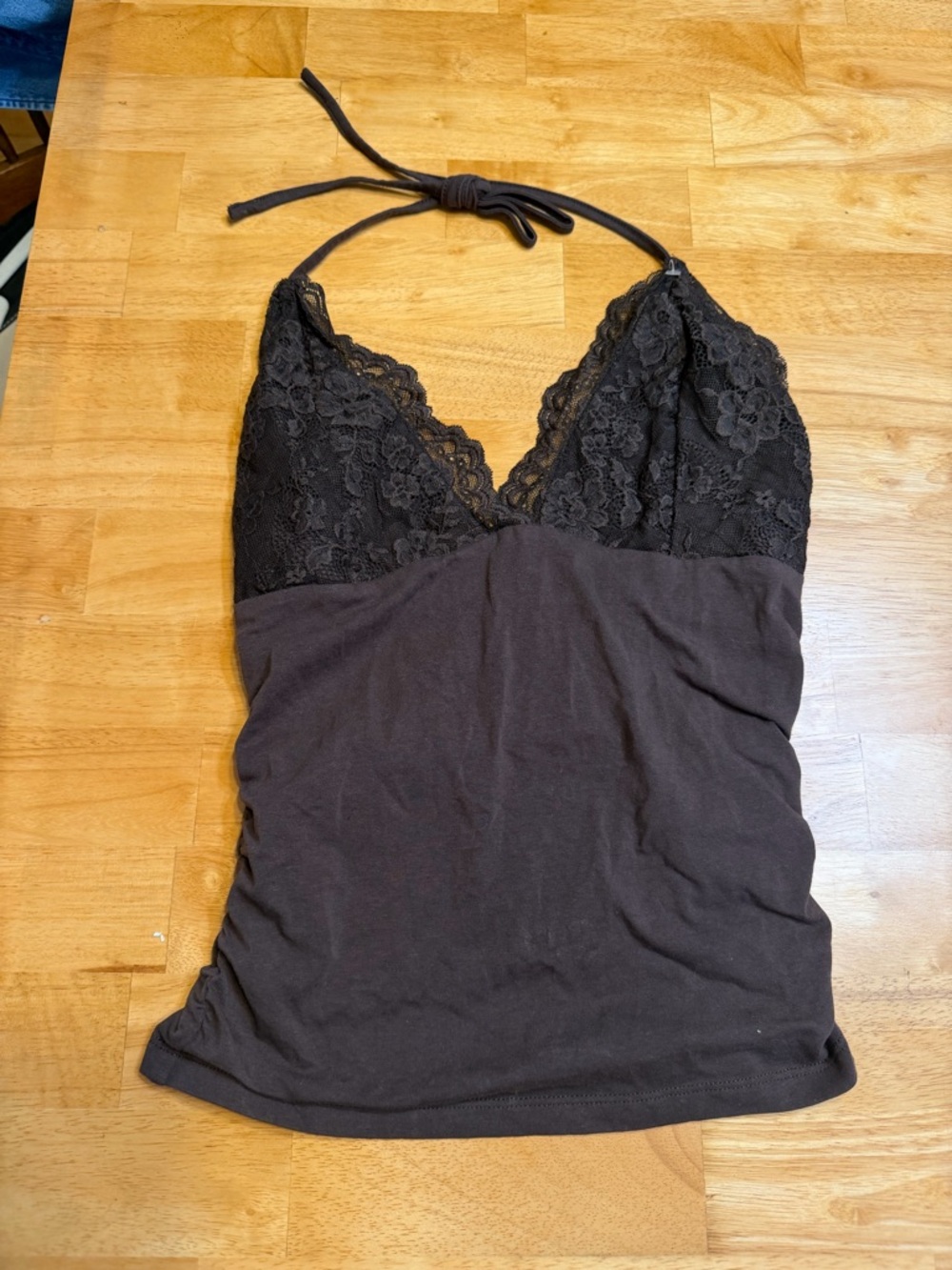 Lace-Trim Halter Cami Tank - Brown